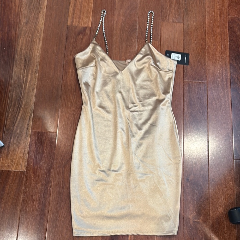 Champagne NEW Fashion Nova mini dress with rhinestone straps